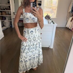 SAYLOR White Maxi Skirt with Blue Floral Print